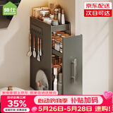 帅仕（shuaishi）厨房调料置物架台面可抽拉放调料收纳盒橱柜油盐酱醋佐料瓶架用具 枪灰3层19宽+排钩+砧板架【顺滑抽拉丨一体免装】