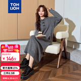 唐狮（TonLion）2024女翻领长袖连衣裙长裙 深灰 M 