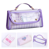 艾利图笔袋透明女韩国简约小清新子母袋 可爱韩版创意大学生初中高中生大容量多层铅笔盒女生多功能笔袋 紫色格子