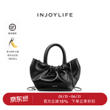 INJOYLIFE褶皱云朵包小手提包小众百搭羊皮链条包单肩斜挎包可爱女包 黑色