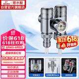 潜水艇（Submarine）一进二出三通角阀黄铜亮银双把双控单独出水压力显示自带止水装置