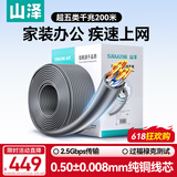 山泽超五类网线千兆【0.50±0.008mm纯铜芯】CAT5e非屏蔽箱线 工程家装网络监控POE布线200米 SZ-5200A