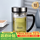 希诺双层玻璃杯男家用商务办公水杯带手柄泡茶杯子XN-9320 290mL