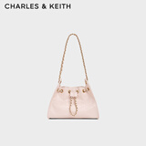 CHARLES&KEITH26夏季新品菱格链条单肩水桶包斜挎包生日礼物送女友CK2-10671894 SOFT PINK浅粉色 M