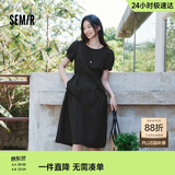 森马（Semir）连衣裙女夏不规则拼接木耳边泡泡袖收腰设计感中长裙101325114041