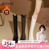 达芙妮厚底V口长筒靴女2026秋冬爆款女靴高筒靴显瘦百搭增高骑士靴子女 黑色【加绒款】 39
