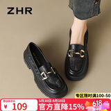 ZHR乐福鞋女软底百搭网面透气单鞋女英伦风粗跟女鞋 FTEP06E 黑色 37
