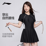 李宁（LI-NING）游泳衣大码泳装微胖妹妹女士显瘦遮肚连体加肥加大女装218黑色3XL