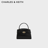 CHARLES&KEITH鳄鱼纹凯莉包手提斜挎婚包包女包生日礼物送女友CK2-50270880-1 Black黑色 S