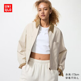 优衣库女装休闲拉链短茄克/外套巴恩风翻领时尚夹克479208 30 浅米色 S /155/80A