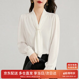 尚都比拉通勤飘带领白色衬衫女秋季上衣珍珠扣设计气质休闲时尚洋气衬衣
