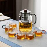 美斯尼 茶壶玻璃泡茶壶 加厚耐热玻璃泡茶器创意墨色玻璃功夫茶具 墨色壶+6杯