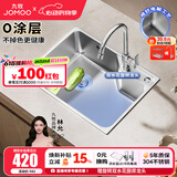 九牧（JOMOO）304不锈钢厨房大单槽水槽套餐厨房洗水洗菜盆单槽 58*43【0涂层不锈钢】含龙头 （SUS304不锈钢大单槽）