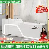 京创逸家公司前台接待台吧台商用柜台桌美容院服装店铺收银台 【UV亮光板】全白 右高 120x60x100cm