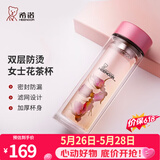 希诺（heenoor）双层玻璃杯家用女士带滤网个性潮流清新花茶杯隔热防烫便携水杯 水晶粉300ml