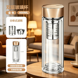 膳魔师（THERMOS）耐热玻璃水杯男女双层带滤网泡茶水杯子TCGB-400ml 金色GD 400ml