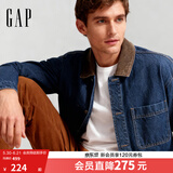盖璞（GAP）男装春款纯棉工装拼接翻领多口袋夹克外套美版823703 深色水洗 XS 美码 S亚洲码175/88A