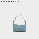 CHARLES&KEITH褶皱油蜡皮斜挎小方包手提包腋下包女士生日礼物CK2-80160183 CK2-80160183-1Denim Blue深牛仔蓝色 S
