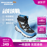 Skechers斯凯奇儿童绒绒靴雪地靴保暖男童棉鞋防寒加绒高帮女童靴660092L 男童/黑色/浅蓝色/BKLB 37