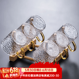 瓷牌茗茶具 玻璃茶杯大号透明玻璃品茗杯耐热小茶杯带把水杯功夫茶具主人杯 锤纹《直口》黄把杯6个+杯架