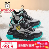 巴布豆（BOBDOG）童鞋冬款百搭高帮儿童运动鞋男童加绒保暖跑鞋106555006黑/青月37
