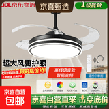 【全网低价】隐形风扇灯静音餐厅卧室灯可调光一体吊扇灯中山灯具 黑色48寸/离线语音【可遥控/大风力】