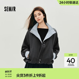 森马（Semir）外套女秋季花苞拼接格子宽松立领2025风文艺通勤夹克10A525108004