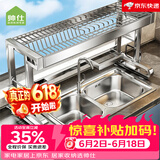帅仕（shuaishi）厨房水槽置物架304不锈钢沥水碗碟架篮水池碗盘收纳架用具大全 【304不锈钢】全套86长单层