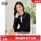 欧莎（OSA）千金小香风减龄内搭娃娃领针织衫2025秋新款打底衫毛衣女上衣气质 黑色A M