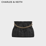 CHARLES&KEITH子母链条大容量流浪包托特包单肩斜挎包女包生日礼物CK2-40671449 【L号】Black Tweed黑色/白色CK2-40671449-2 L