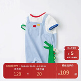 davebella戴维贝拉婴儿衣服新生儿连体衣初生宝宝爬爬服哈衣夏季棉质薄款男DB17261蓝白条纹90cm