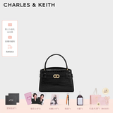 CHARLES&KEITH鳄鱼纹凯莉包手提斜挎婚包包女包生日礼物送女友CK2-50270880-1 Black黑色 S