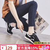ZHR休闲鞋女精选牛皮舒适百搭女鞋 经典INS潮拼色运动鞋女 韩版时尚轻便透气鞋子女 AK60 黑色 40