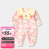 婧麒（JOYNCLEON）【带口水巾】婴儿衣服春秋款新生儿长袖哈衣纯棉连体衣 开衫兔子 80cm