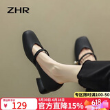 ZHR则则玛丽珍女鞋浅口单鞋子女优雅甜美粗跟女鞋2026新款皮鞋CG71黑色37