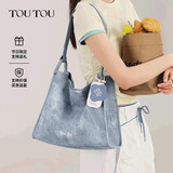 toutou女款包包上班通勤牛仔蓝托特时尚慵懒大包单肩腋下电脑包生日礼物