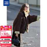 唐狮（TonLion）2025冬女撞色灯芯绒拼接蝙蝠袖短款羽绒服柔系美式加厚面包服外套
