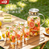 青苹果耐热玻璃冷水壶水杯套装1.95L星樽刻度凉水壶*1只玻璃杯295ml*6只