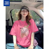 唐狮（TonLion）2026夏季新款女短袖T恤宽松圆领重磅好看百搭设计感