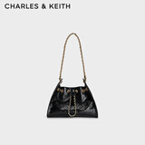 CHARLES&KEITH菱格链条单肩水桶包斜挎包生日七夕礼物送女友CK2-10671894 Black黑色 M