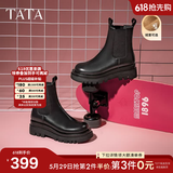他她（TATA）英伦风切尔西靴女显瘦加绒厚底烟筒靴时装靴冬新GXB01DD4 黑色（单里） 38