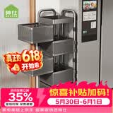 帅仕（shuaishi）厨房置物架落地式旋转蔬菜储物架水果零食收纳筐菜篮子客厅小推车 枪灰方形5层【加厚实心钢板】一体免装丨可拆篮