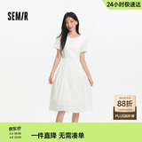 森马（Semir）连衣裙女夏不规则拼接木耳边泡泡袖收腰设计感中长裙101325114041