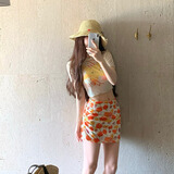 恬饰泳衣女橘色辣妹比基尼带钢圈四件套度假泳装绝美性感女士温泉游泳 橘子树【四件套】 均码 【建议80-115斤】