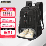 SWICKY双肩包男士大容量出差商务通勤背包多功能旅行行李包户外登山包 黑色 小号65L带鞋仓+干湿分离
