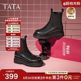 他她（TATA）英伦风切尔西靴女显瘦加绒厚底烟筒靴时装靴冬新GXB01DD4 黑色（绒里） 36