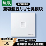 绿联网线网口网络面板 通用超五/六/七类模块加厚86型面板 适用电话电脑房间网络插座 单口1个装 80180