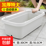特大阳台种菜盆家用种菜专用盆长方形蔬菜种植盆塑料户外庭院花箱 【米白加大种菜盆】无轮款 【自吸水1套】