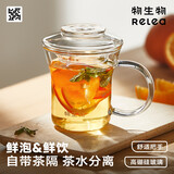 物生物（RELEA）玻璃杯耐高温茶水分离杯男女士办公带把泡茶杯高硼硅花茶杯子礼物