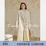 范思蓝恩钻石立裁系列 100%羊毛复古翻领双排扣大衣女秋冬高级感毛呢外套 奶白色 XXS